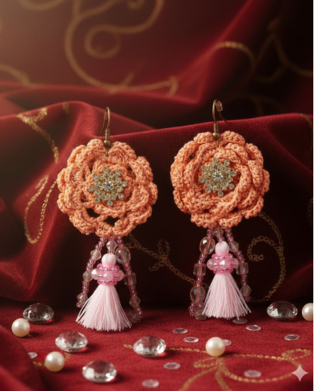 Háčkované  dizajnové náušnice "Nosím svoju ženskosť  "